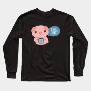 Cute Pig Drinking Coffee T-Shirt Long Sleeve T-Shirt